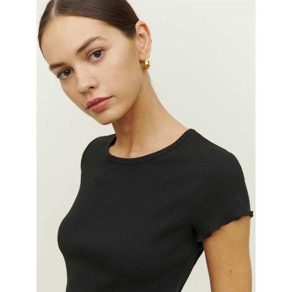 Reformation Women's XS Black Cropped Lowen Tee Short Sleeve Casual Top - Picture 2 of 11